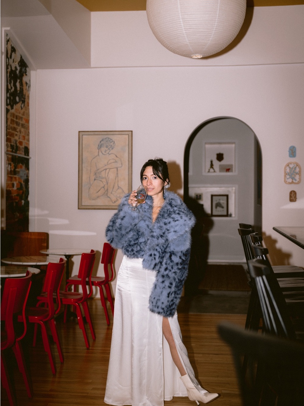 Lamarque Danika Blue Leopard Faux Fur Cropped Jacket - Picture 5 of 5
